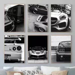 Phong cách đen trắng retro sang trọng ô tô Poster Không khung Tranh Canvas Trang trí tường nhà thanh lịch