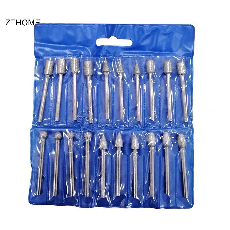 ZTHOME 20 Chiếc Đầu Mài Kim Cương Mini Bit Cho Dụng Cụ Khoan Quay Burrs Mài Phụ Kiện 3 Mm Shank Dụng Cụ Bộ Dụng Cụ Mài Mòn HOT