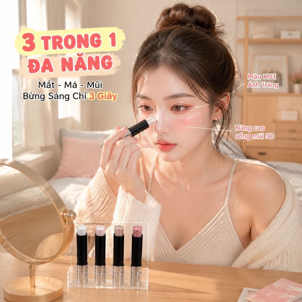 ⚡Bút tạo khối mắt tự nhiên siêu sáng |Stick highlighter kim cương lấp lánh bền màu |Bút mắt lâu trôi tự nhiên không nhòe