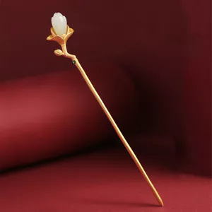 WHX Kẹp tóc phong cách cổ trang Trung Hoa, kiểu Menghualu, hoa tulip mộc lan, chất liệu ngọc, màu vàng