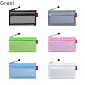 Túi đựng văn phòng phẩm TUYỆT VỜI, Túi đựng bút chì lưới trong suốt bằng Nylon hai lớp, Đồ dùng văn phòng trường học Dây kéo Bút dung tích lớn cho trẻ em
