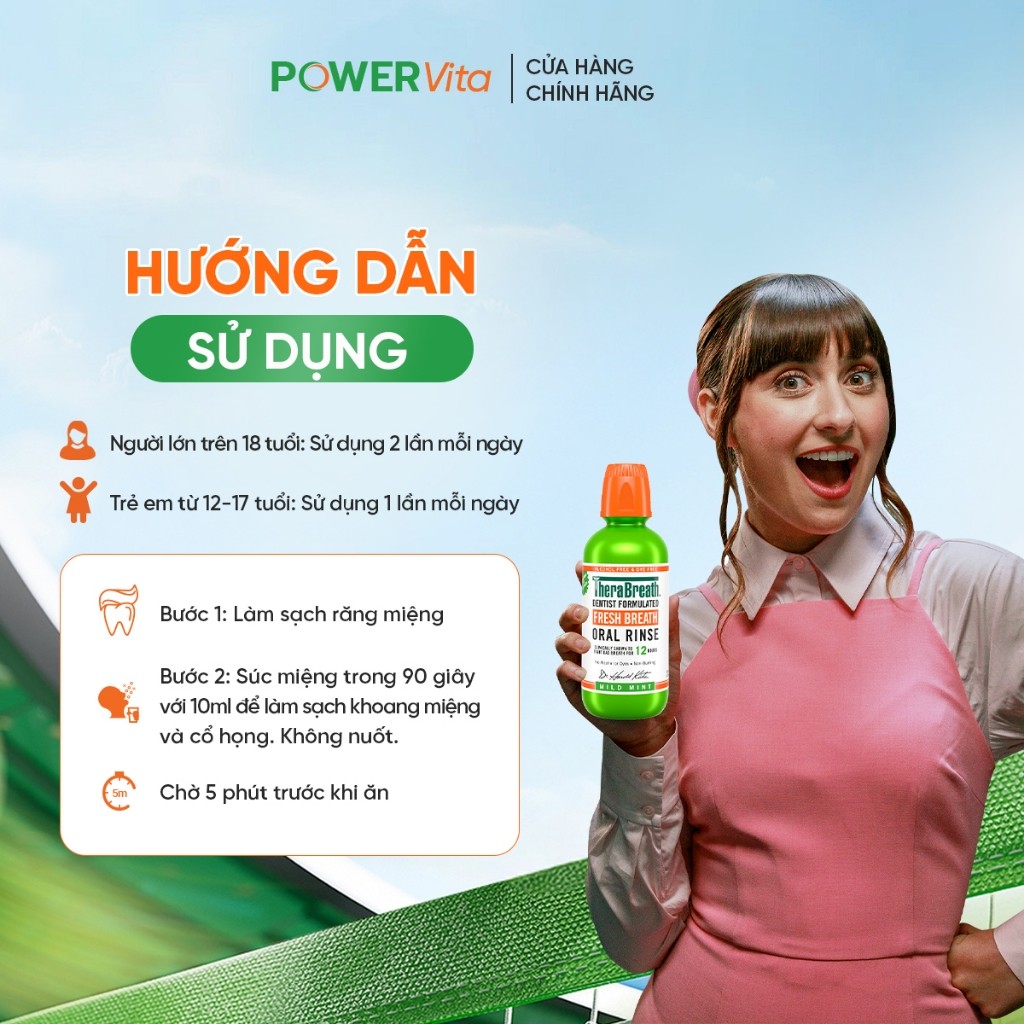 Nước Súc Miệng TheraBreath Mild mint Vị Bạc Hà Dịu Nhẹ Màu Xanh Lá Cây - 473ml