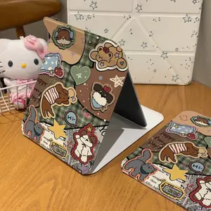 Gương gấp mini họa tiết sticker gấu collage retro gương vui mắt