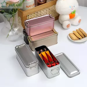 Hộp Sắt Hình Chữ Nhật YUUKII, Hộp Bảo Quản Hộp Bao Bì Bánh Kim Loại, Chất Lượng Cao Bền Đẹp Cũ Có Nắp Hộp Kẹo