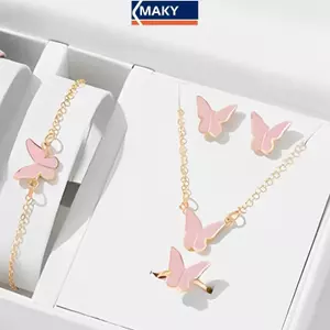 MAKY 5 Chiếc Thời Trang Bướm Mặt Dây Nelace Bông Tai Vòng Tay Bộ Trang Sức Nữ Cô Dâu Cưới Trang Sức Quà Tặng VN