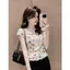 Áo thun ngắn tay gạc in hình tình yêu đầy màu sắc Mùa hè Người yêu nữ tính Slim-fit Slimmer Look Top