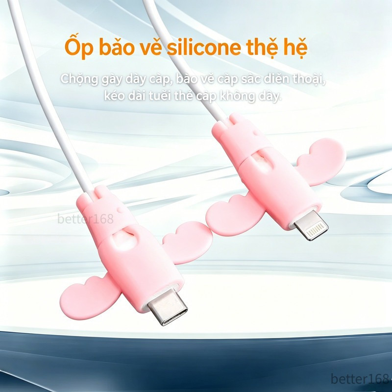 Ốp bảo vệ cáp sạc silicone hình tim chống gãy đầu cáp iPhone Type-C nhiều màu phụ kiện trang trí dây sạc xinh xắn