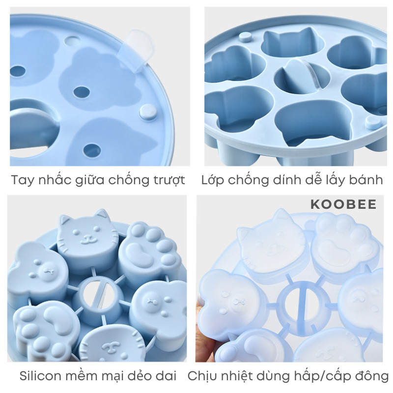 Khuôn Silicon Làm Bánh Hình Gấu Chó Mèo Có Nắp KOOBEE - Khuôn Bánh Hấp, Làm Thạch, Socola, Đá Viên Ăn Dặm | 401