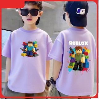 2026 năm mới Áo thun trai và cô gái tay ngắn cotton thoáng khí in hình ROBLOX Mát mẻ Phù hợp cho trẻ em năm mới
