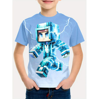 Pixel Creeper Zombie Kim Cương Giáp Trẻ Em Áo Thun Tay Ngắn Bé Trai Mùa Hè Pixel Vuông Hoạt Hình Thoáng Khí Tay Ngắn Giữa Lớn Trẻ Em 3-13 Tuổi Thường Ngày Trẻ Em