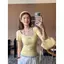 Áo thun ngắn tay vai giả hai mảnh màu vàng phong cách Hàn Quốc mùa hè dành cho nữ Sweet Hot Girl Slim-Fit Design Áo ngắn