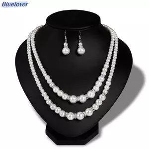 Bluelover Đôi Dây Xích Ngọc Trai Bộ Trang Sức Nữ Mô Phỏng Ngọc Trai Nelace Bông Tai Trang Sức Mới