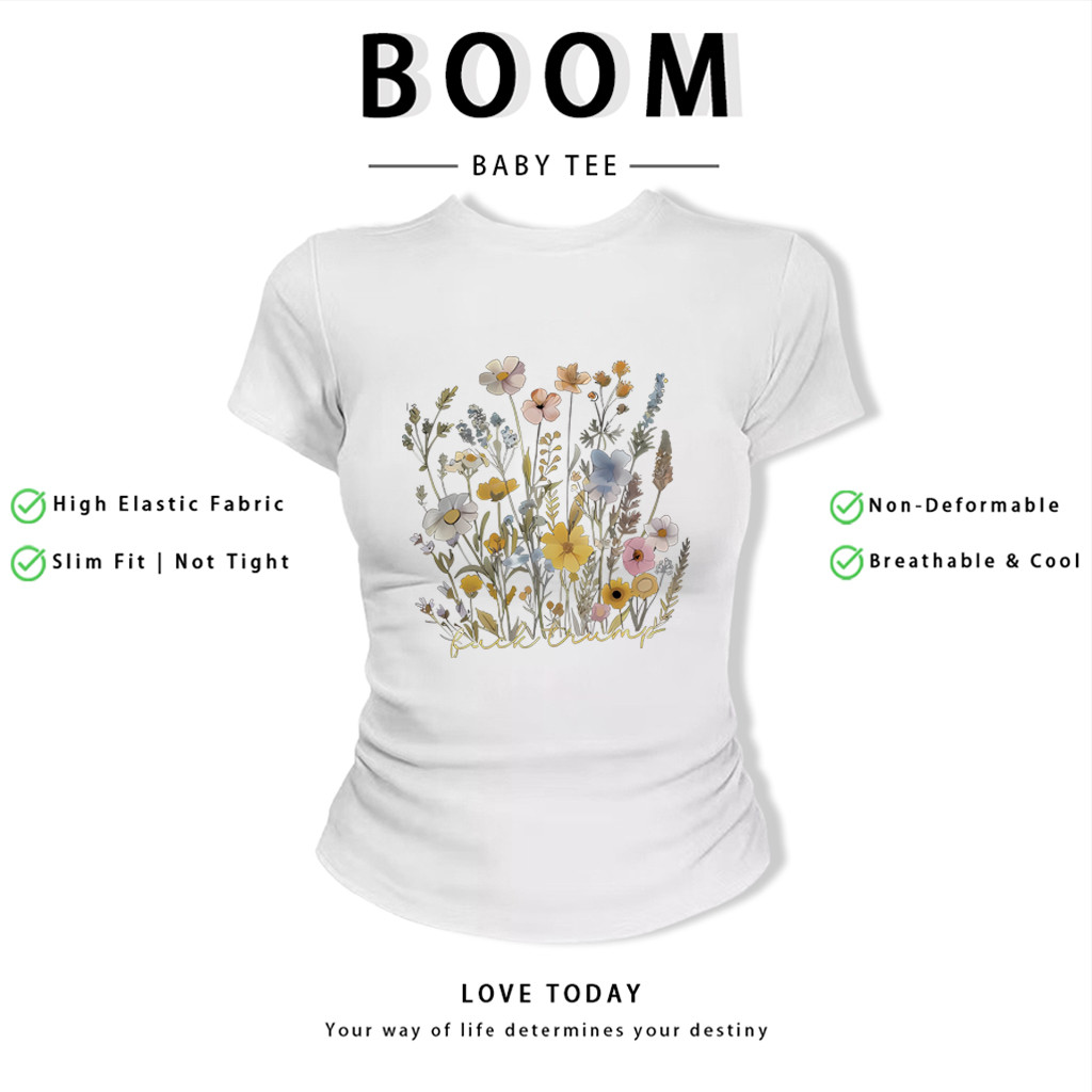 BOOM Áo Baby Tee Nữ Cotton Ôm Body-Áo Thun Ngắn Tay Y2K In Hình PhongCách Mùa Hè, Cổ Tròn Hàng Đầucách hàn quốc phong483