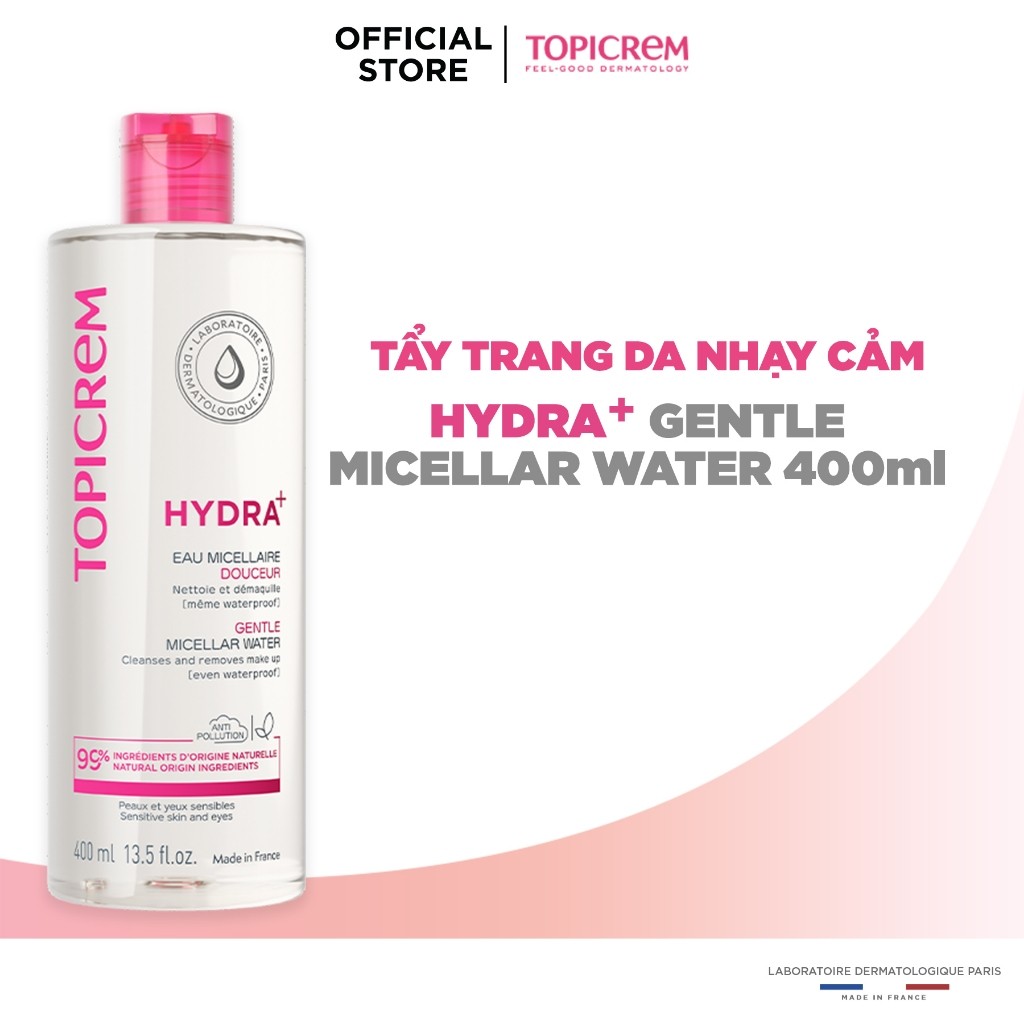 Nước tẩy trang dịu nhẹ TOPICREM HYDRA+ GENTLE MICELLAR WATER 400ML