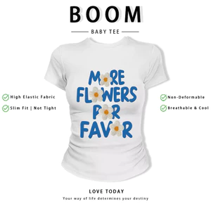 BOOM Áo Baby Tee Nữ Cotton Ôm Body-Áo Thun Ngắn Tay Y2K In Hình PhongCách Mùa Hè, Cổ Tròn Hàng Đầucách hàn quốc phong538