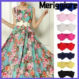 MERIGGIARE 1 Cái Thắt Lưng Nơ, Thắt Lưng Rộng Co Giãn, Khóa Co Giãn Nơ Lớn Satin Nơ Thắt Lưng Câu Lạc Bộ Tiệc