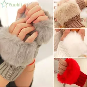 YUUKII Cặp Đôi Găng Tay Không Ngón Thời Trang Dệt Kim Cừu Len Lộ Ngón Tay