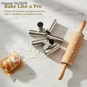{AKIN} Ống Cannoli Inox Khuôn Nướng Bánh 6 Miếng Có Túi Ống Cho Gia Đình Làm Bánh Ngọt Bộ Món Tráng Miệng {a}