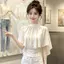 Áo sơ mi voan cổ tròn sang trọng phong cách Pháp mùa hè Áo sơ mi voan cổ tròn sang trọng Nữ tay dơi Niche Phong cách phương Tây Eo hẹp Slimer Look Top