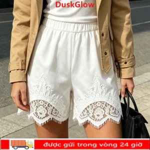 Quần short chắp vá ren DUSKGLOW, Quần short ngủ bằng lụa Satin ren, Vintage Silky Y2k Quần short nữ mềm mại Bộ đồ ngủ