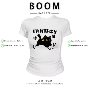 BOOM Áo Baby Tee Nữ Cotton Ôm Body-Áo Thun Ngắn Tay Y2K In Hình PhongCách Mùa Hè, Cổ Tròn Hàng Đầucách hàn quốc phong629