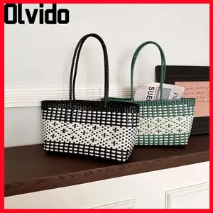 Túi đựng rau củ OLVIDO, Túi Tote đi biển dung tích lớn cổ điển, phong cách Bohemian PVC thiết kế rỗng Túi mua sắm dệt chống thấm nước Kỳ nghỉ đi biển