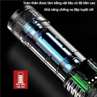 Đèn pin siêu sáng, bền lâu, đa chức năng với đèn báo nguồn, sạc USB, pin tích hợp chống nước.