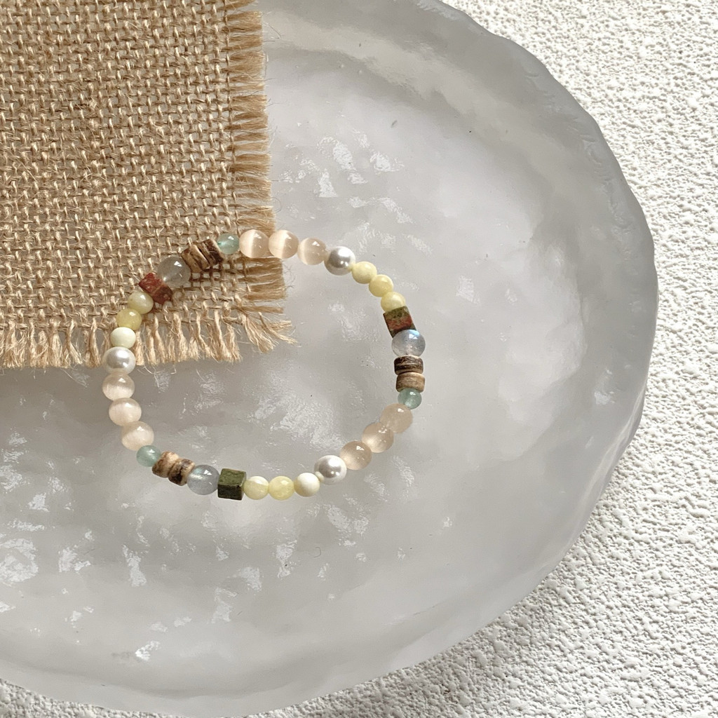 Vòng tay nữ phong cách dân tộc với opal ngọc trai và vỏ dừa, retro làm quà tặng độc đáo