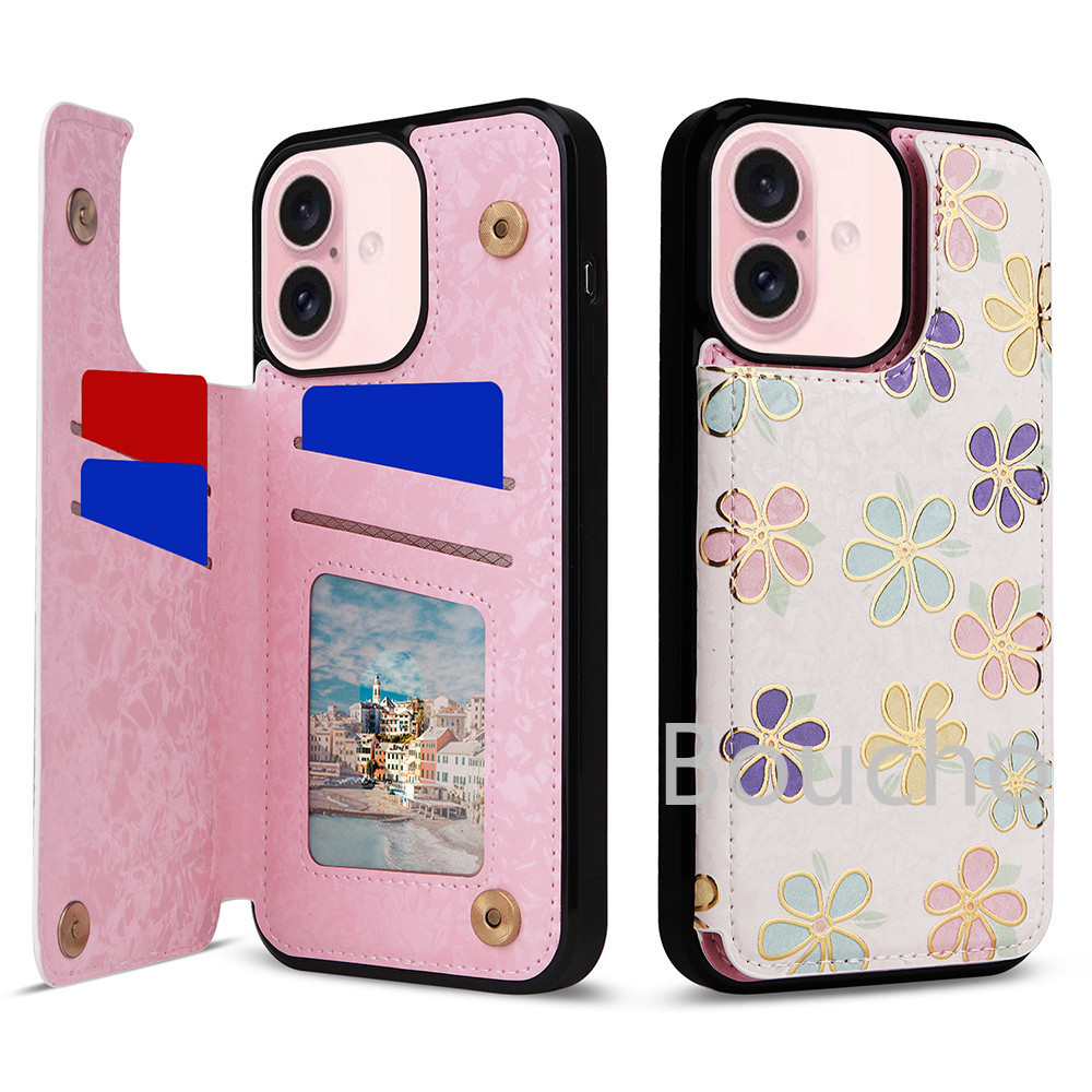 Dành Cho iPhone 11 15 16 16E Pro X 10 XS Max 8 7 Plus SE SE3 SE2 SE 2022 2020 Chân Đế Đựng Thẻ Khóa Từ Đôi Và Vỏ Điện Thoại Da Chống Sốc Bền Đẹp