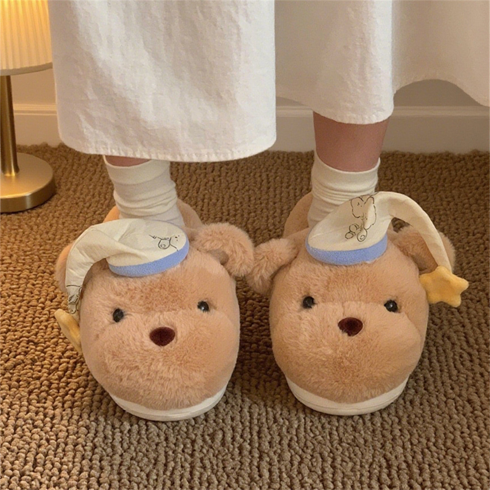 XIXITIAO Dép Cotton Ấm Áp Sang Trọng Gấu Dễ Thương Nữ Sinh Viên Mùa Đông Phong Cách Mới Trong Nhà