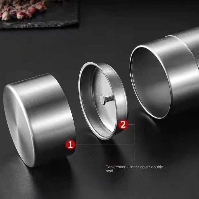 Hôp inox đựng bột matcha nắp 2 lớp,Hộp đựng trà cầm tay Mini,Lon đóng gói trà,Chống nước và chống ẩm