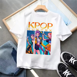Hợp Thời Trang Kpop Demon Hunters Trẻ Em Áo Thun Phim Lấy Cảm Hứng Từ Hoạt Hình Đồ Họa Mùa Hè Tay Ngắn Cổ Tròn Bé Trai Bé Gái