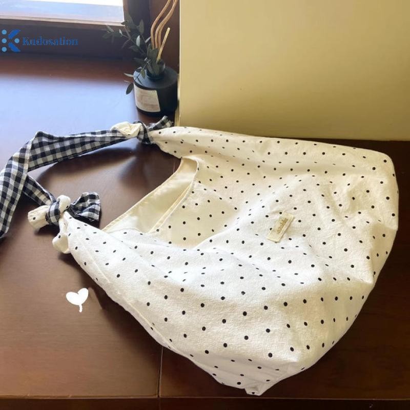 Kudosation Vintage Chấm Bi Nữ Vải Đeo Vai Dung Tích Lớn Nữ Messenger Túi Đi Làm Túi Xách