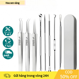 【24H】Bộ Que Nặn Mụn 8 Món Thép Không Gỉ Cao Cấp, Độ Bền Cao, Tay Cầm Chống Trượt, Thiết Kế Tiện Dụng, Lý Tưởng Cho Chăm
