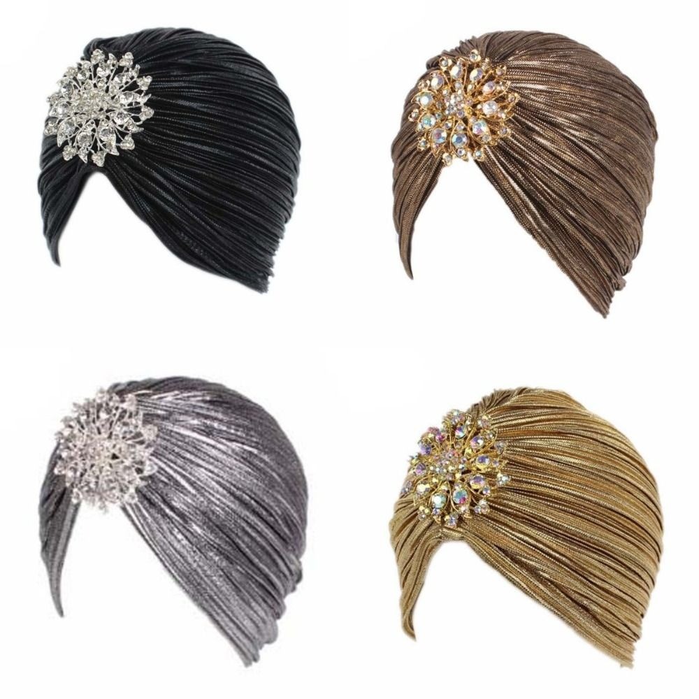 Mũ xếp nếp nữ FUJIZOU, Mũ xếp ly Bandana sang trọng Ấn Độ, Mũ hóa trị thoải mái Mũ quấn đầu Mũ len co giãn Chăm sóc tóc