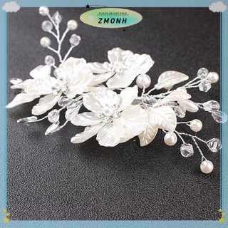 ZMONH Cô Dâu Pha Lê Ngọc Trai Hoa Trang Sức Tóc Cưới Phụ Kiện Sang Trọng
