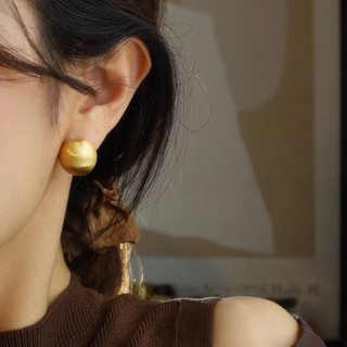 Bông tai chải mờ tròn bóng vàng và bạc, thiết kế vintage đơn giản cho thu đông