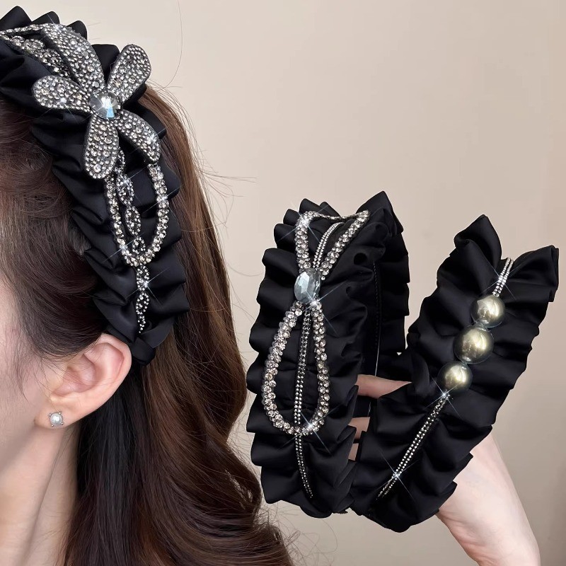 Băng đô nữ phù hợp màu đen Băng đô ngọc trai giả Hàn Quốc