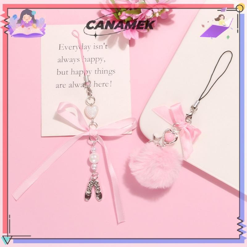 CANAMEK Bóng Màu Hồng Tinh Tế Dệt Ruy Băng Nơ Móc Khóa Mặt Dây Chuyền Ruy Băng Nơ Móc Khóa Cho Túi Ba Lô Điện Thoại Quyến Rũ Dây Đeo Điện Thoại Trang Trí CSF