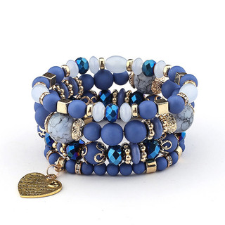 Vòng tay bohemian dân tộc nhiều lớp pha lê màu đào hình trái tim - Trang sức nữ