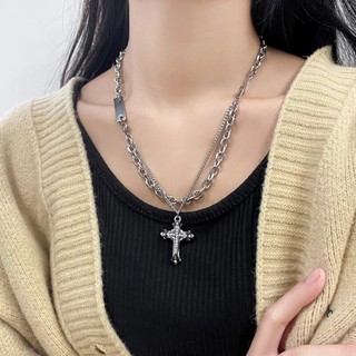 Dây chuyền Hip Hop chéo hai lớp Zircon Punk - Trang sức Unisex dành cho nam giới