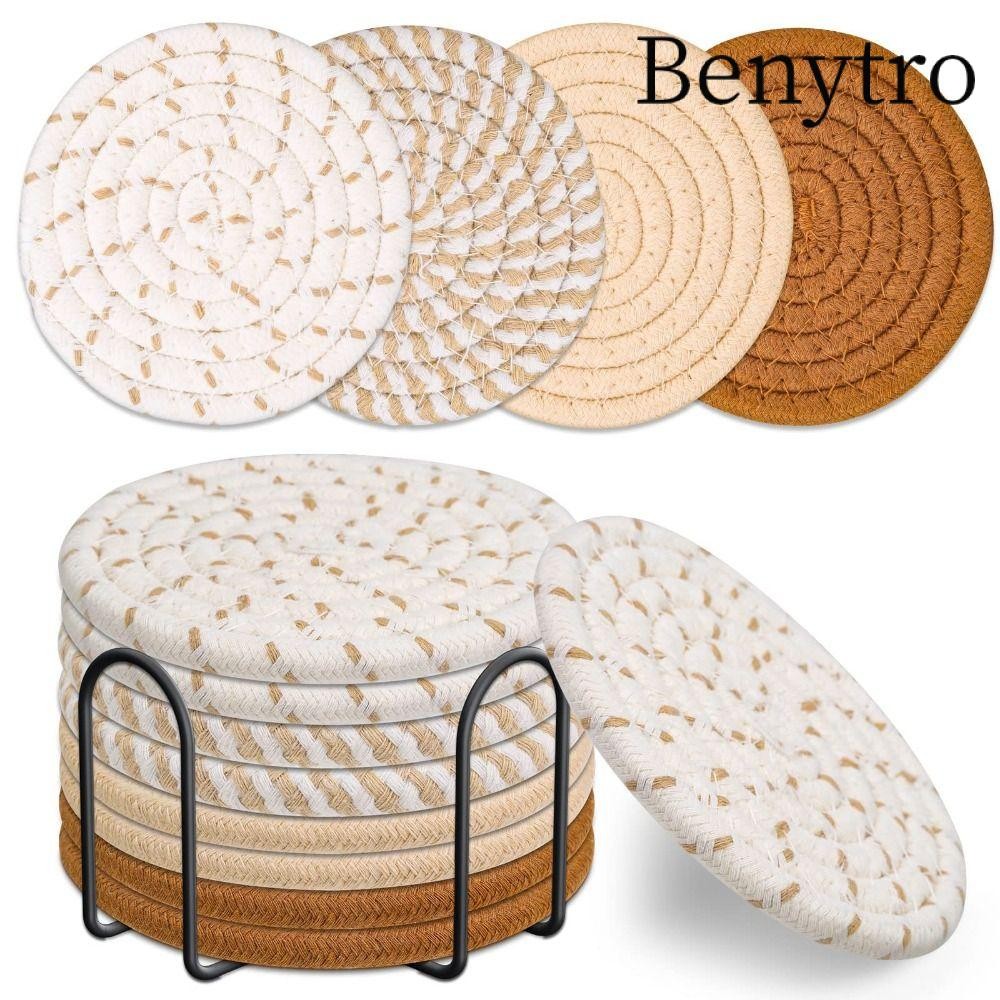 Benytro Tấm cách nhiệt BENYTRO, Đế lót ly 4 màu 4,3 inch, Tối giản có giá đỡ Bộ 8 thảm trải bàn bằng vải Cotton để bàn