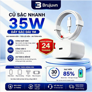 Bruju Combo củ sạc nhanh 35W + dây cáp Type-C 1m Sạc 85% trong 30 phút Siêu nhỏ gọn Tương thích iP Samsung Xiaomi