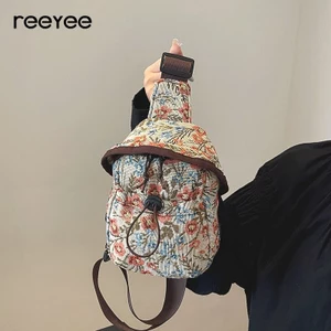 R REEYEE Túi Nữ 2024 Vải Thường Ngày Họa Tiết Hoa Túi Nhẹ Bé Gái Đi Xe Đạp Ngực Túi Hợp Thời Trang
