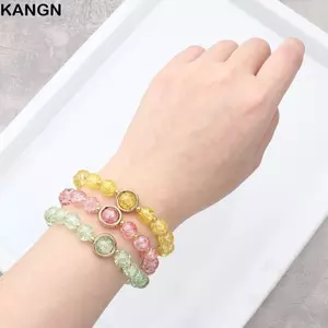 Vòng tay Bohemian KANGN, Vòng tay hoa cúc Hàn Quốc may mắn nhiều màu, Quà tặng Vòng tay đính cườm pha lê đàn hồi Phong cách Bohemian