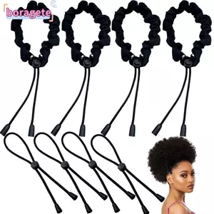 BORAGETE băng đô tóc, dây buộc tóc đen điều chỉnh, băng đô tạo kiểu tóc búi phồng Afro cho nữ tóc xoăn kiểu dứa