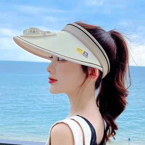 Quạt Sạc Mũ Chống Nắng Cho Nữ Vành Lớn Mở Top Chống Tia UV Làm Mát Di Động Mùa Hè Mũ Che Nắng
