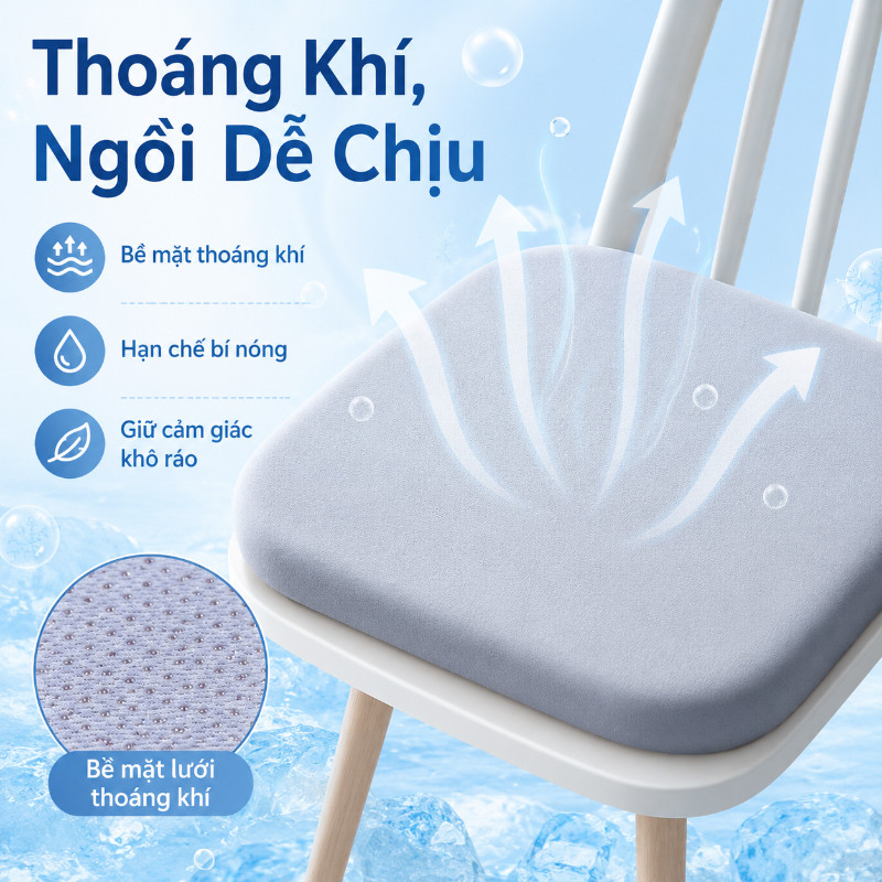Đệm Ngồi Ghế Cao Su Non Thoáng Khí Siêu Đàn Hồi, Giảm Đau Mỏi, Dùng Cho Văn Phòng Xe Hơi Học Sinh Tiện Lợi