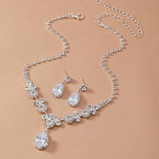 [Ktp] Bộ 3 Vòng Đeo tay bông tai dây chuyền Zircon đám cưới thời trang và sang trọng quà tặng trang sức cho Nữ