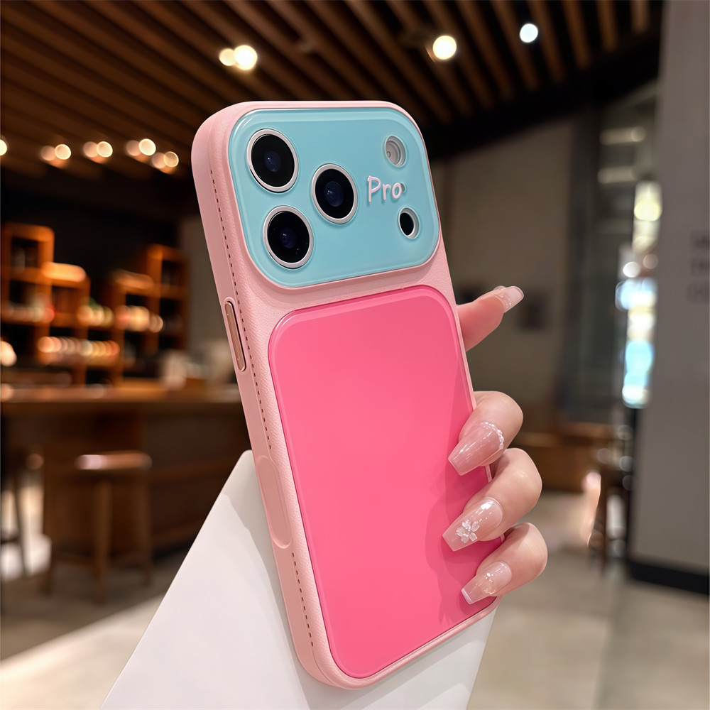 Ốp điện thoại màu tương phản thời trang cho iPhone 17 Pro Max 13 14 15 16 pro max Bảo vệ ống kính chống rơi Vỏ cứng bảo vệ điện thoại
